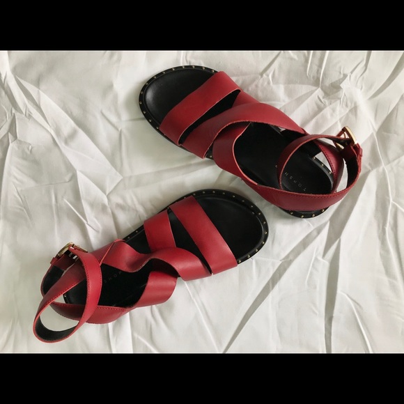 TOPSHOP Hampton red leather studded sandals - Picture 2 of 6
